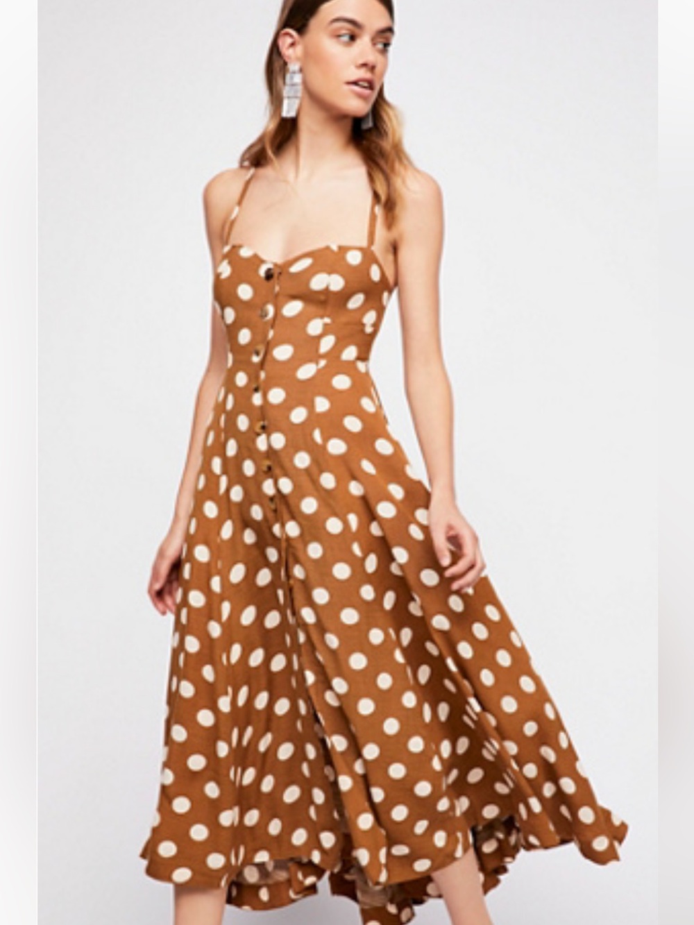 Free People One Dot Midi Dress Chestnut Brown